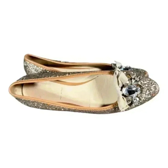 MIU MIU Prada Flats Shoes Silver Gold 6 Rhinestone Glitter Bow Pointed Toe 36 - Picture 7 of 9